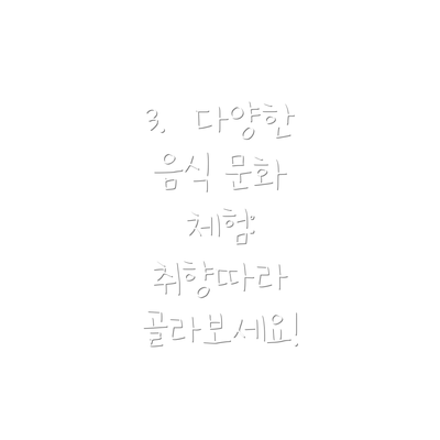 3.  다양한 음식 문화 체험:  취향따라 골라보세요!